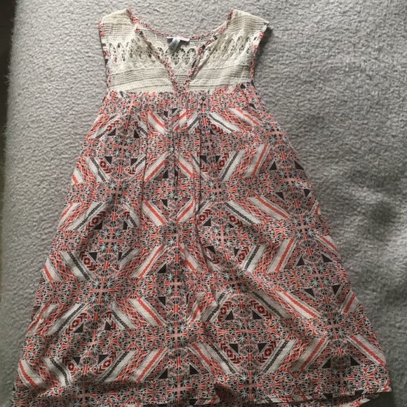 Orange and cream geometric dress - Picture 1 of 4